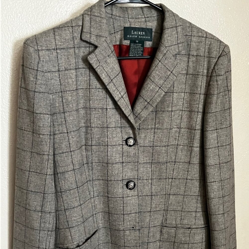 Ralph Lauren Polo 100% Wool Grey Plaid Blazer